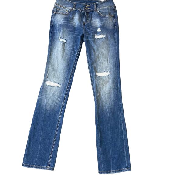 London Jeans bootcut sequined under holes distressed mid rise SZ 8 pants - Picture 1 of 9